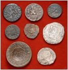Lote de 6 cobres distintos, incluye 2 monedas en plata. Total 8 piezas. A examinar. BC/MBC+.