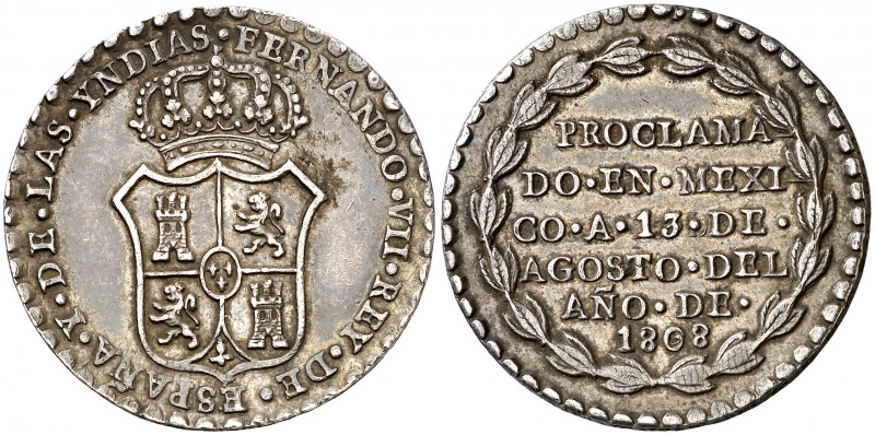 1808. Fernando VII. México. Medalla de proclamación. Módulo 2 reales. (Ha. 33). ...