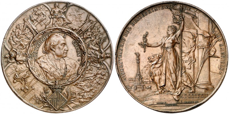 1892. Barcelona. (V. 557) (Cru.Medalles 859). 148 g. Ø 70 mm. Bronce. Firmado: A...
