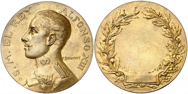 (hacia 1915). Alfonso XIII. Medalla de premio, no otorgada. 92,45 g. Ø 60 mm. Br...