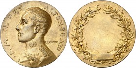 (hacia 1915). Alfonso XIII. Medalla de premio, no otorgada. 92,45 g. Ø 60 mm. Bronce. Grabador: F. Rasumny. Rara. S/C.