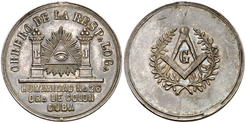 Cuba. Medalla masónica. 6,48 g. Ø 26 mm. Plata. Anilla eliminada. Rara. EBC-.