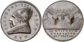 (S. XVII). Papa Calixto III (el valenciano Alfons de Borja). (Cru.Medalles 58). 29,41 g. Ø 42 mm. Bronce. Restitución del grabador Girolano Paladino (...