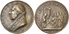 (s. XVII). Papa Alejandro VI (el valenciano Roderic de Borja). (Cru.Medalles 69). 35,77 g. Ø 43 mm. Bronce. Restitución del grabador Girolamo Paladino...