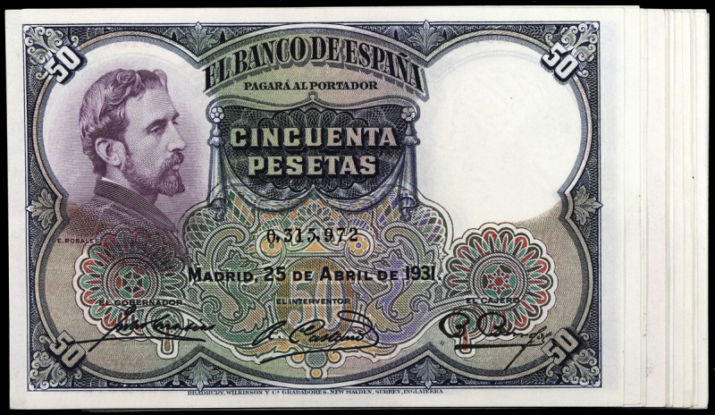 1931. 50 pesetas. (Ed. C10) (Ed. 359). 25 de abril, Rosales. Lote de 19 billetes...