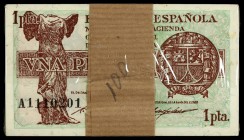 1937. 1 peseta. (Ed. C43) (Ed. 392). Lote de 100 billetes, serie A. S/C-/S/C.
