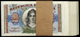 1938. 2 pesetas. (Ed. C44) (Ed. 393). Lote de 88 billetes correlativos, serie A. Con la hoja de control de la FNMT. S/C-/S/C.