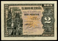 1937. Burgos. 2 pesetas. (Ed. D27a) (Ed. 426a). 12 de octubre, serie B. Escaso. EBC-.