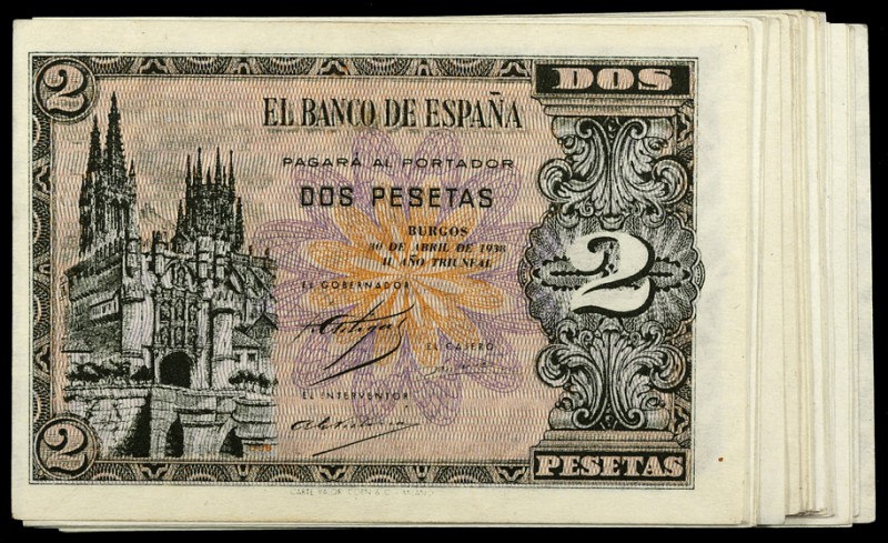 1938. Burgos. 2 pesetas. (Ed. D30 y D30a) (Ed. 429 y 429a). 30 de abril. Lote de...