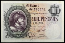 1940. 1000 pesetas. (Ed. D46) (Ed. 445). 21 de octubre, Carlos I. Leve doblez. Raro. EBC.