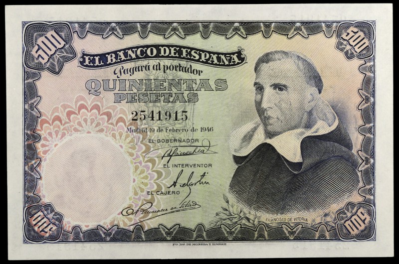 1946. 500 pesetas. (Ed. D53) (Ed. 452). 19 de febrero. Padre Vitoria. Leve doble...