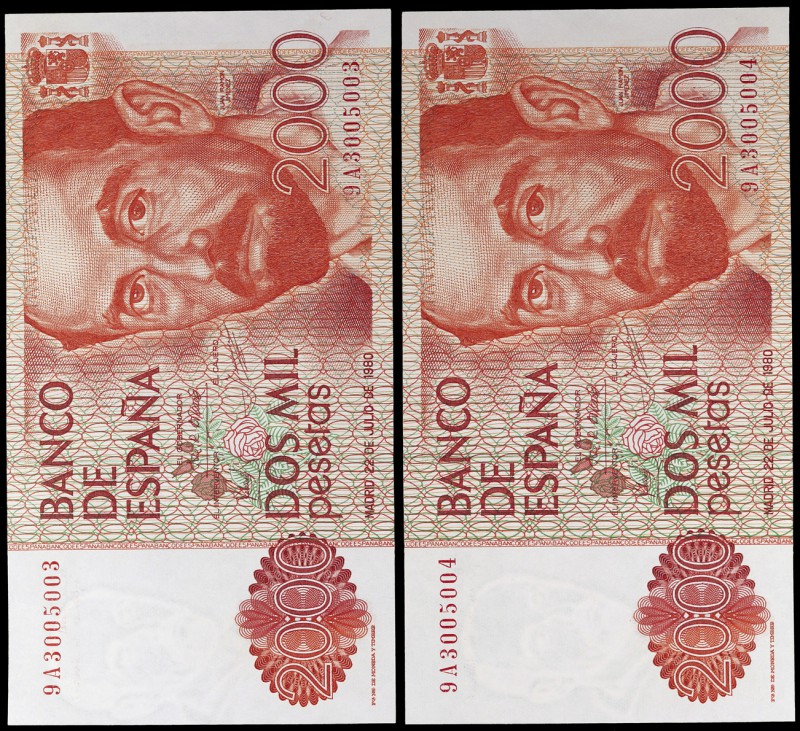 1980. 2000 pesetas. (Ed. E5b) (Ed. 479b). 22 de julio, Juan Ramón Jiménez. Parej...