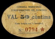 Aigüesbones de Montbui. 50 céntimos (dos) y 1 peseta (dos). (T. 40, 41, 42d y 43a). 4 cartones (dos ovalados), todos los de la localidad. Conjunto muy...