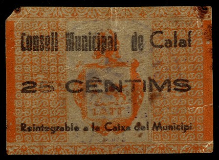 Calaf. 25 (tres), 50 céntimos (cuatro) y 1 peseta (tres). (T. 675, 676, 677 var,...