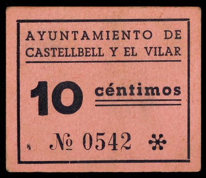 Castellbell i el Vilar. 5, 10, 25 (dos), 50 céntimos (dos) y 1 peseta (tres). (T...