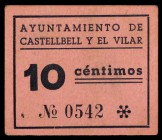 Castellbell i el Vilar. 5, 10, 25 (dos), 50 céntimos (dos) y 1 peseta (tres). (T. 814, 814a y 815 a 821). 2 cartones y 7 billetes, todos los de la loc...
