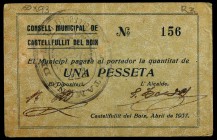 Castellfullit del Boix. 1 peseta. (T. 849ab). Cartón nº 156. Muy raro. MBC-.
