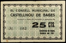 Castellnou de Bages. 25 céntimos. (T. 859a). Muy raro. MBC-.