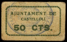 Castellolí. 50 céntimos (tres) y 1 peseta (cuatro). (T. 876 a 878, 880a, 881, 882 y 883b). 7 cartones, tres series completas. Conjunto raro. MBC/EBC....
