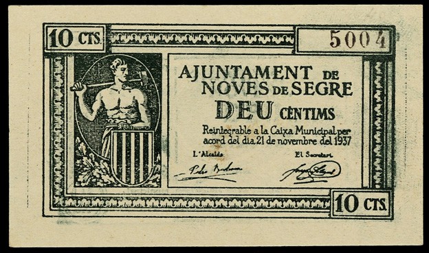 Noves de Segre. 10, 25, 50 céntimos y 1 peseta. (T. 1904 a 1907). 4 billetes, to...