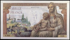 1942. Francia. III República. Banco de Francia. 1000 francos. (Pick 102). 11 de junio. Leve doblez. Escaso. EBC+.