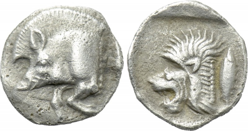 MYSIA. Kyzikos. Hemiobol (Circa 525-475 BC). 

Obv: Forepart of boar left.
Re...