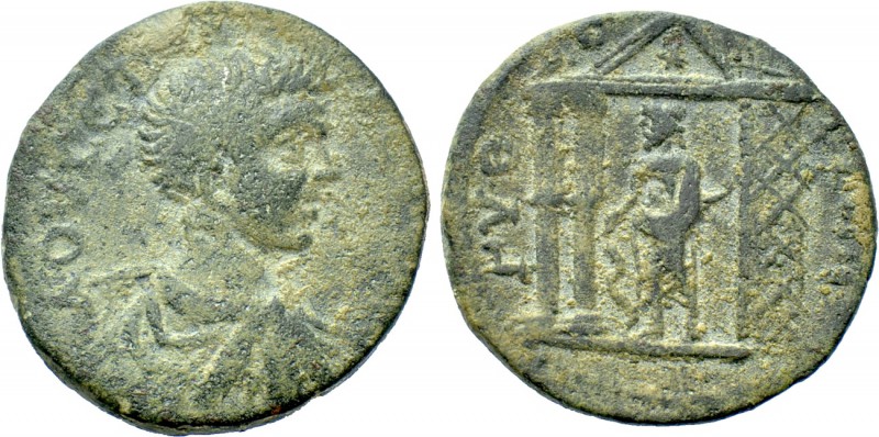 LACONIA. Gythium. Geta (Caesar, 198-209). Ae Assarion. 

Obv: Bareheaded, drap...