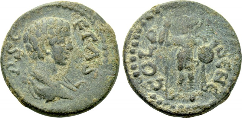 PISIDIA. Olbasa. Geta (Caesar, 198-209). Ae. 

Obv: P S GETAS C. 
Bareheaded,...