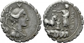 A. POSTUMIUS A. F. SP. N. ALBINUS. Serrate Denarius (81 BC). Rome.