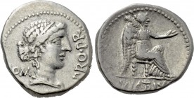 M. PORCIUS CATO. Denarius (47-46 BC). Utica.