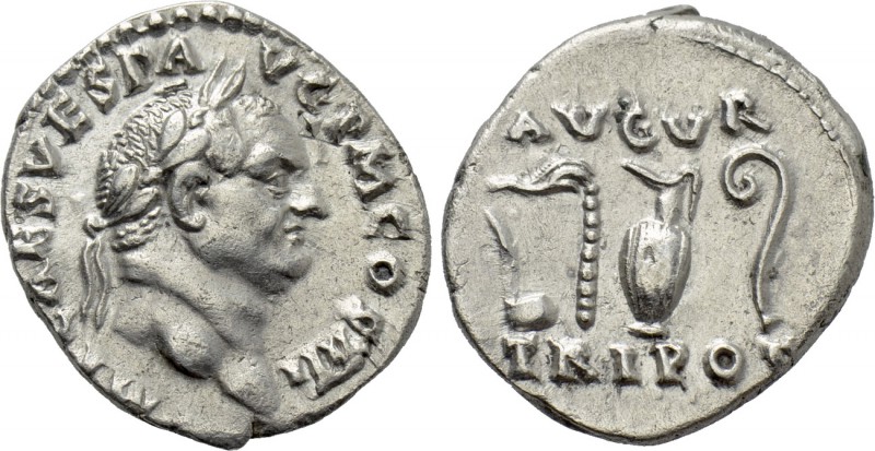 VESPASIAN (69-79). Denarius. Rome. 

Obv: IMP CAES VESP AVG P M COS IIII. 
La...