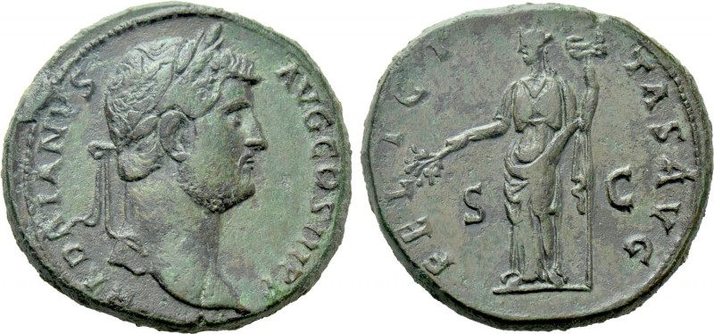 HADRIAN (117-138). Sestertius. Rome. 

Obv: HADRIANVS AVG COS III P P. 
Laure...