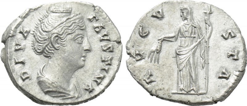 DIVA FAUSTINA II (Died 175/6). Denarius. Rome. 

Obv: DIVA FAVSTINA. 
Draped ...