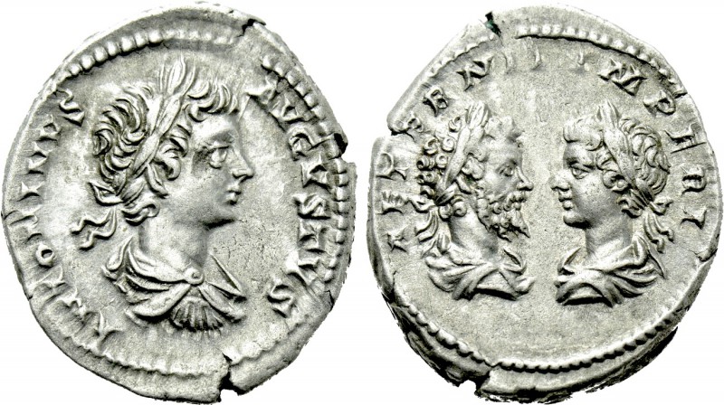 CARACALLA with SEPTIMIUS SEVERUS (198-217). Denarius. Rome.

Obv: ANTONINVS AV...