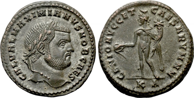 GALERIUS (Caesar, 293-305). Follis. Cyzicus. 

Obv: GAL VAL MAXIMIANVS NOB CAE...
