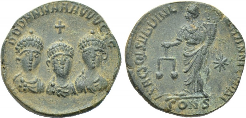 THEODOSIUS I with ARCADIUS and HONORIUS (393-395). Ae Exagium Solidi Weight. Con...