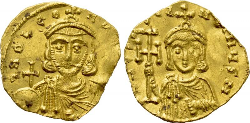 LEO III THE ISAURIAN with CONSTANTINE V (717-741). GOLD Tremissis. Syracuse. 
...