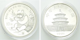 CHINA. Silver 10 Yuan (1991). Panda series. No bottom serifs on date.