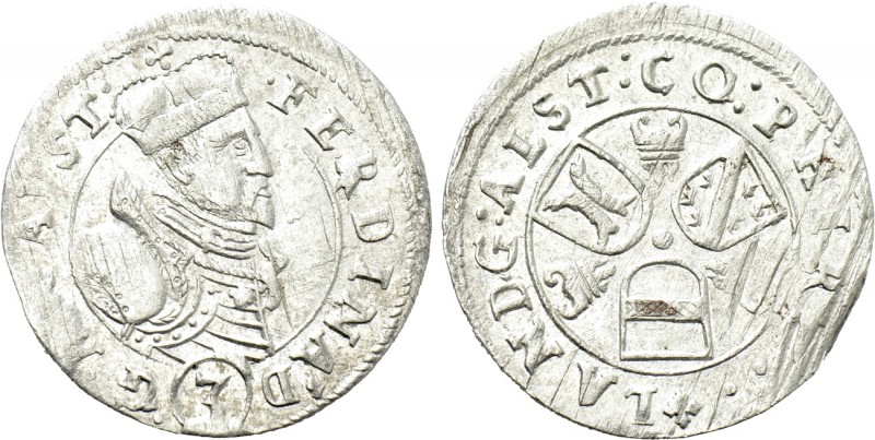 HOLY ROMAN EMPIRE. Ferdinand II (Archduke, 1564-1595). 3 Kreuzer or Groschen. En...
