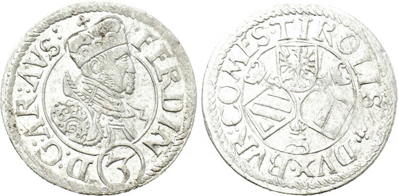 HOLY ROMAN EMPIRE. Ferdinand II (Archduke, 1564-1595). 3 Kreuzer or Groschen. Ha...