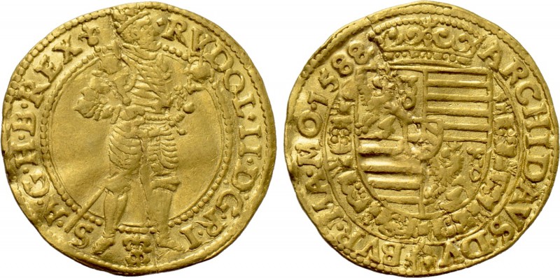 HOLY ROMAN EMPIRE. Rudolf II (1576-1612). GOLD Ducat (1588). Prague. 

Obv: RV...
