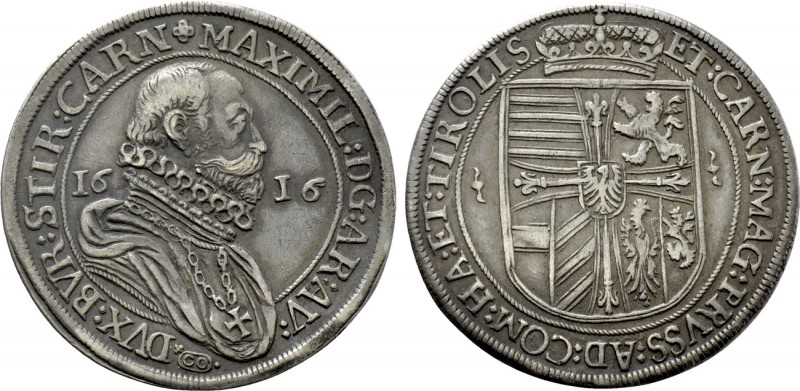 HOLY ROMAN EMPIRE. Maximilian III (Archduke, 1612-1618). Taler (1616). Hall. 
...