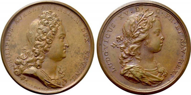 FRANCE. Louis XV (1715-1774). Bronze Medal. By J. Le Blanc. Commemorating the re...