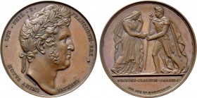 FRANCE. Louis Philippe (1830-1848). Bronze Medal (1832). By R. Gayrard. Commemorating the marriage of his daughter Marie Louise to Leopold I of Belgiu...