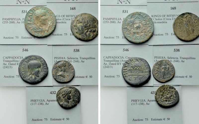 5 Roman Provincial Coins. 

Obv: .
Rev: .

. 

Condition: See picture.
...