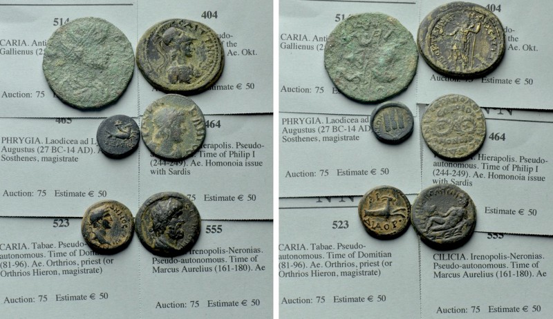 6 Roman Provincial Coins. 

Obv: .
Rev: .

. 

Condition: See picture.
...