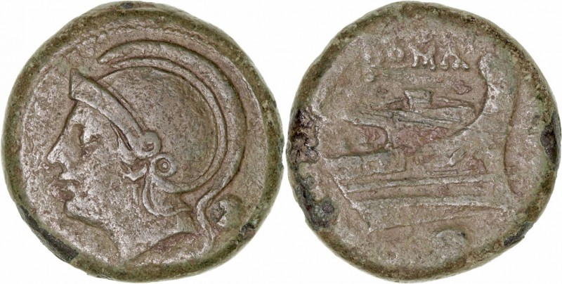 Anónimo. Uncia. AE. Roma. (c. 217-215 a.C.). A/Cabeza de Roma con casco a izq., ...