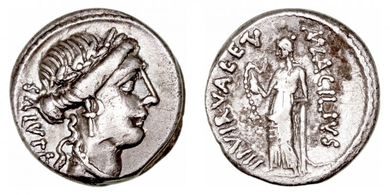 Acilia. Denario. AR. Roma. (49 a.C.). A/Cabeza de Salus laureada a der., detrás ...