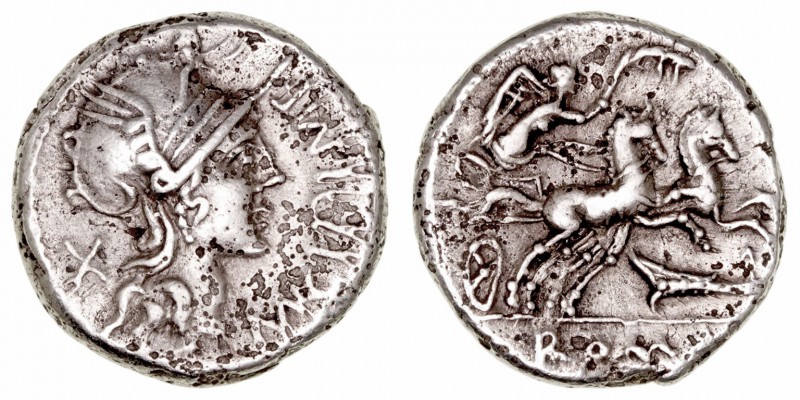 Cipia. Denario. AR. (115-114 a.C.). A/Cabeza de Roma a der., delante M CIPI M F,...