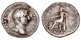 Adriano. Denario. AR. (117-138). R/P.M. TR. P. COS. III. Salud sedente a la izq., en exergo SAL. AVG. 2.70g. RIC.98. BC+.